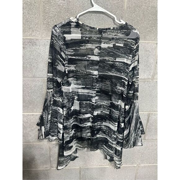 Dor Dor Couture ABSTRACT Bell Sleeve Mesh Sheer Medium Tunic Top - Picture 4 of 5